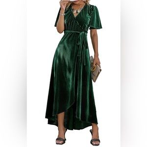 Dark green velvet wrap dress